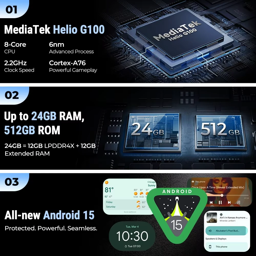 Ulefone Armor 33 25500mAh 118dB Loudspeaker 24GB 512GB Versatile LED Light Warning Light 50MP Triple Camera 64MP Night Vision 6.95 inch 120Hz 66W Fast Charge Android 15 NFC Helio G100 IP68 IP69K Waterproof 4G Rugged Smartphone