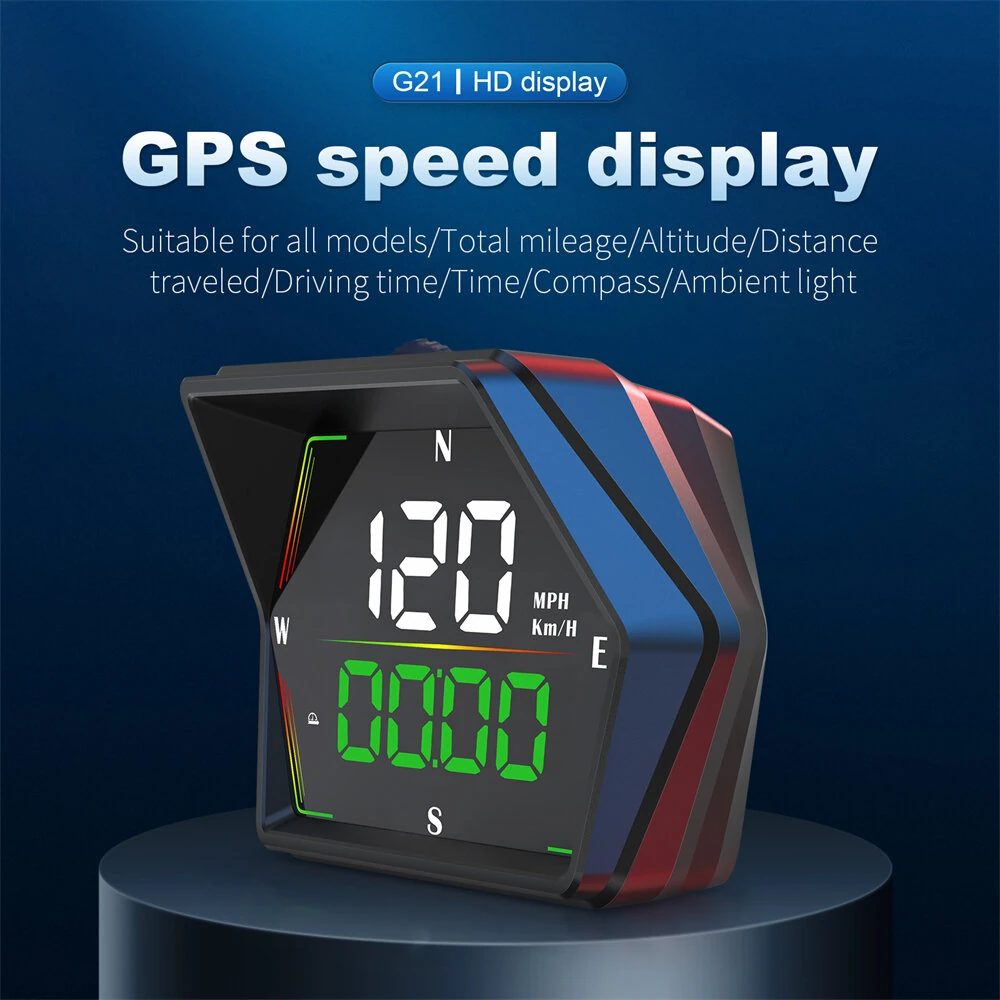 WEIYING G21 Car HUD GPS Head Up Display 360° Rotation Digital Speedometer Large Font Compass Time Overspeed Warning Customized