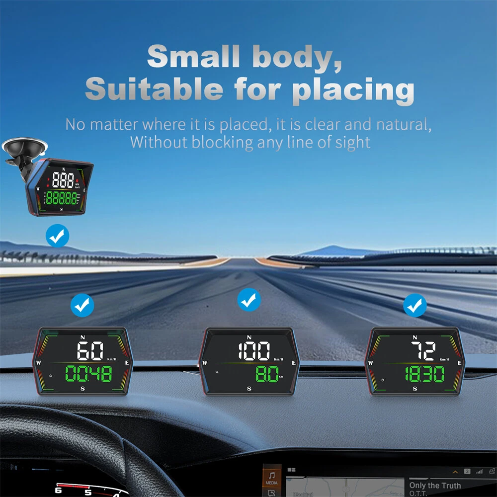 WEIYING G21 Car HUD GPS Head Up Display 360° Rotation Digital Speedometer Large Font Compass Time Overspeed Warning Customized