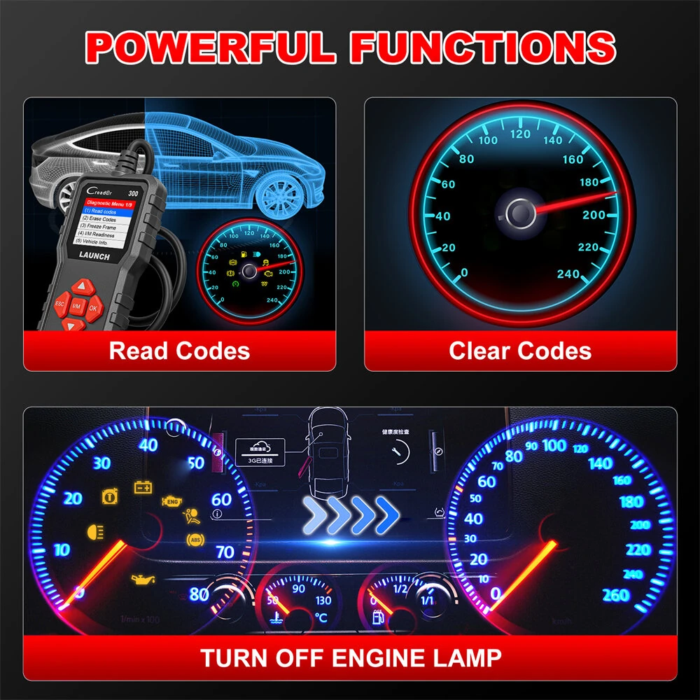 Launch CR300 Full OBD2 Scanner CAN Auto Code Reader Diagnostic Tools I/M Engine Battery Tester