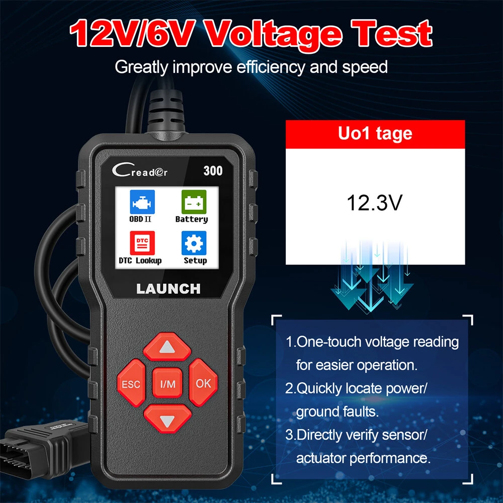 Launch CR300 Full OBD2 Scanner CAN Auto Code Reader Diagnostic Tools I/M Engine Battery Tester
