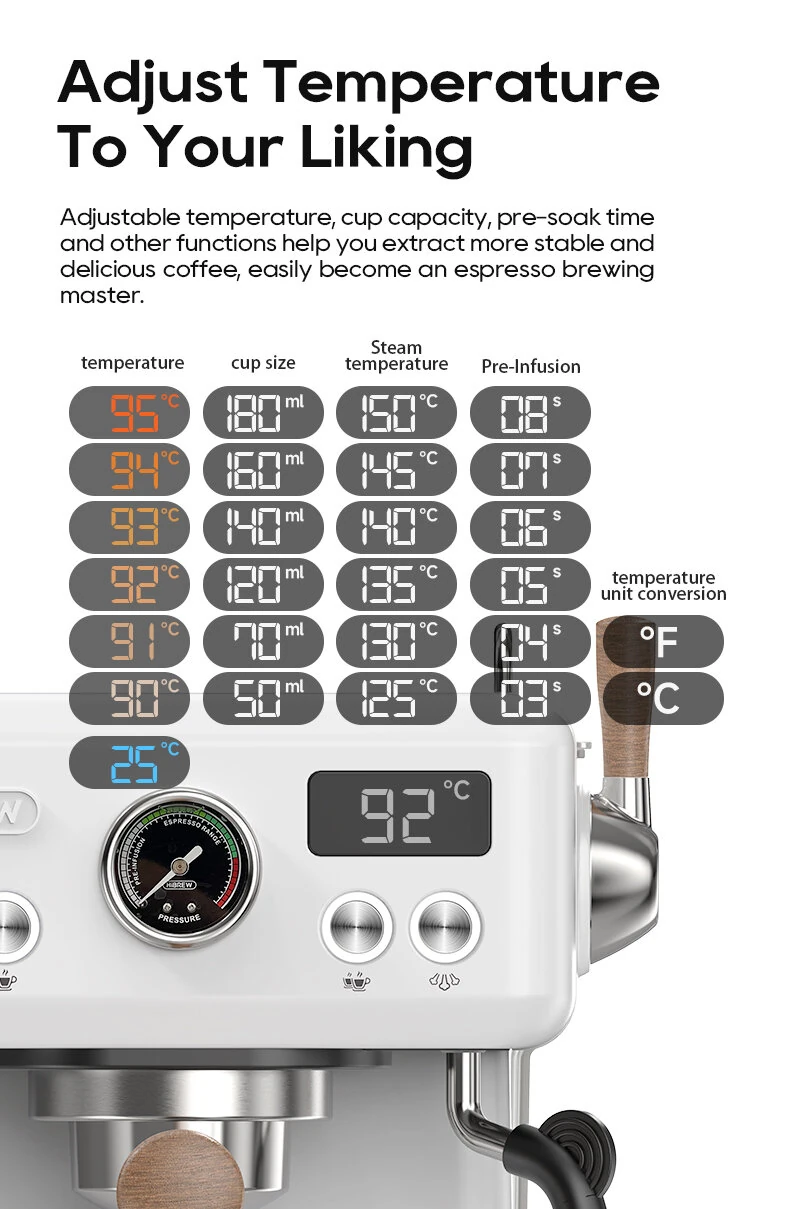 [EU Direct] HiBREW H10 Plus Semi Automatic Espresso Coffee Machine 20 Bar with NTC & PID Temp Control DIY Function Adjustable Temperature Cup Size