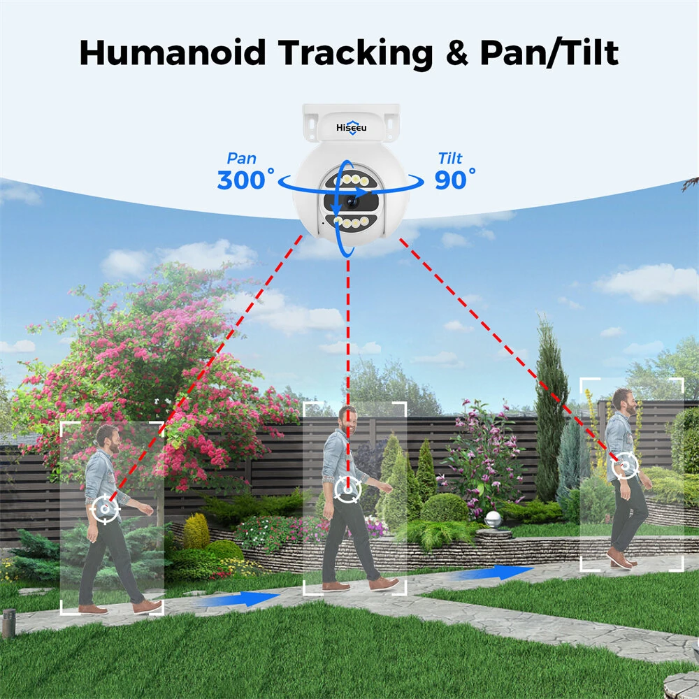 Hiseeu PK-4YHD685 5MP WiFi IP Camera with AI Human Tracking Two-Way Audio Spotlight Alarm 300° Pan 90° Tilt Weatherproof IP65 PoE Suitable for Indoor and Outdoor Surveillance EU Plug