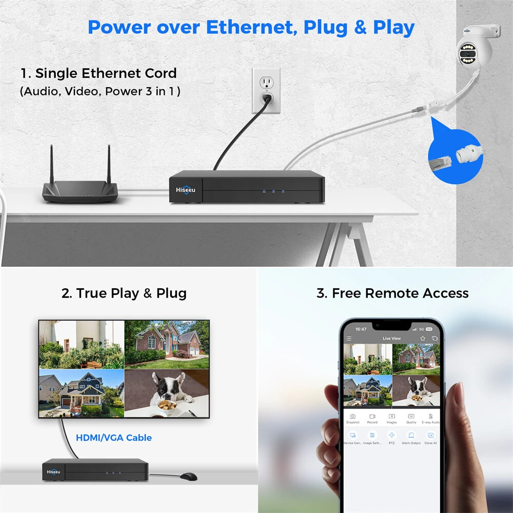 Hiseeu PK-4YHD685 5MP WiFi IP Camera with AI Human Tracking Two-Way Audio Spotlight Alarm 300° Pan 90° Tilt Weatherproof IP65 PoE Suitable for Indoor and Outdoor Surveillance EU Plug