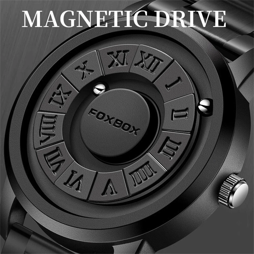 Creative Scrolling Stylish Black Dial Rotating Magnetic Bead Watch Roman Numerals Unique Men Wristwatch