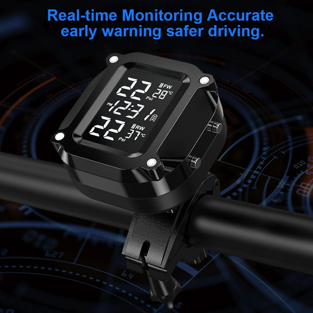 Extractme Wireless TPMS Motorcycle Tyre Temperature Alarm Sensor USB Charging LCD Display Tire Pressure Monitoring System