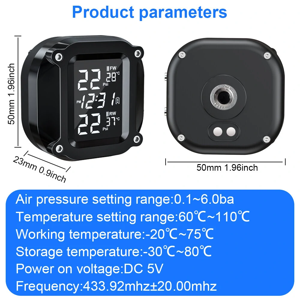 Extractme Wireless TPMS Motorcycle Tyre Temperature Alarm Sensor USB Charging LCD Display Tire Pressure Monitoring System