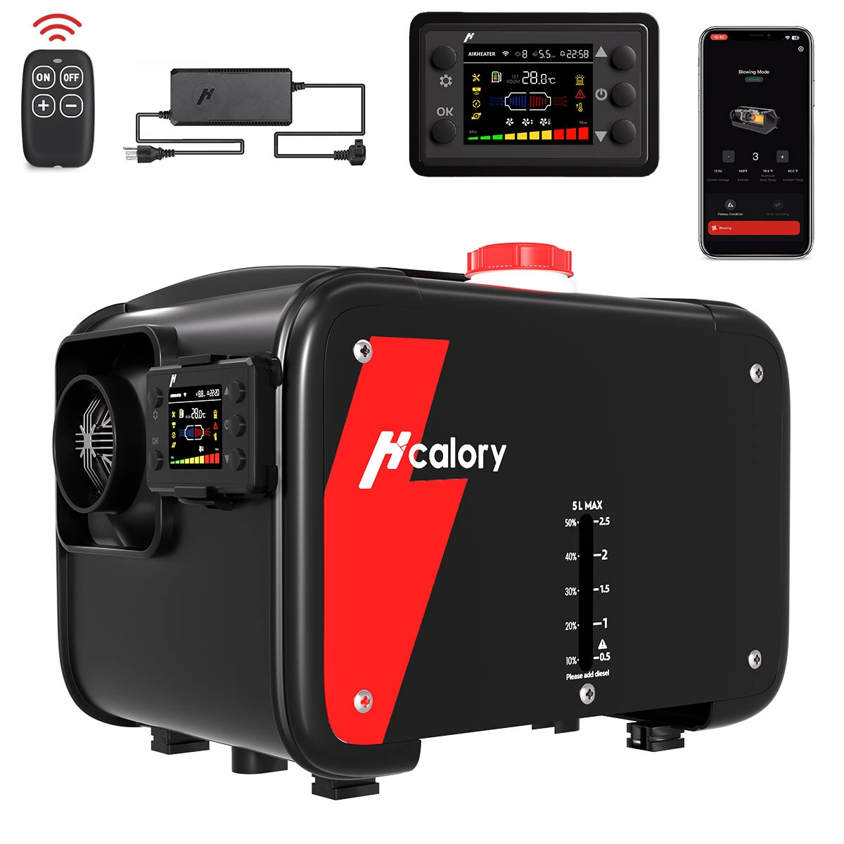 HCALORY HBH1S Diesel Heater 12V 8KW Portable Diesel Air Heater with App Control 10-Temperature Settings 28% Boost in Burning Efficiency Auto Start-Stop and 110V AC for Car RV Campers
