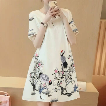 ZANZEA Elegant Style Women's Dresses Casual Short Sleeved Party Floral Printed Loose Mini A-Line Dress