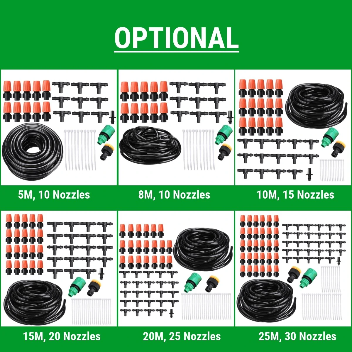 Adjustable Water Misting Cooling Irrigation System Kit Tubing Hose 5M/8M/10M/15M/20M/25M with Mist Nozzle Sprinkler