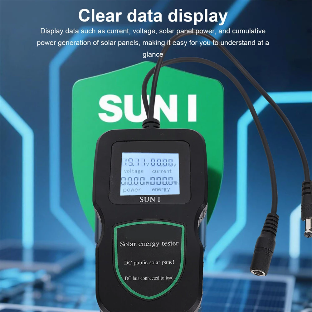 SUNI Solar Energy Tester MPPT Power Analyzer 48V Portable Lightweight PC Material Solar Panel Performance Diagnostic Voltage Current Measurement Clear LCD Display