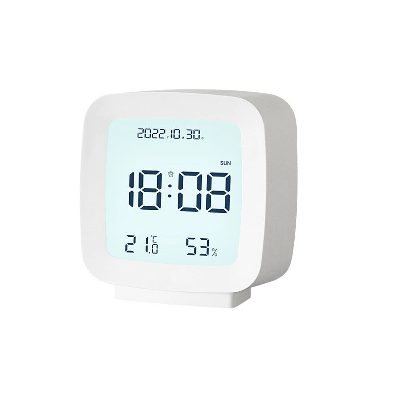 Digital Alarm Clock 12/24H Electronic Alarm Clock Voice-activated Backlight Temperature Humidity Nightlight Table Clocks with Snooze Function