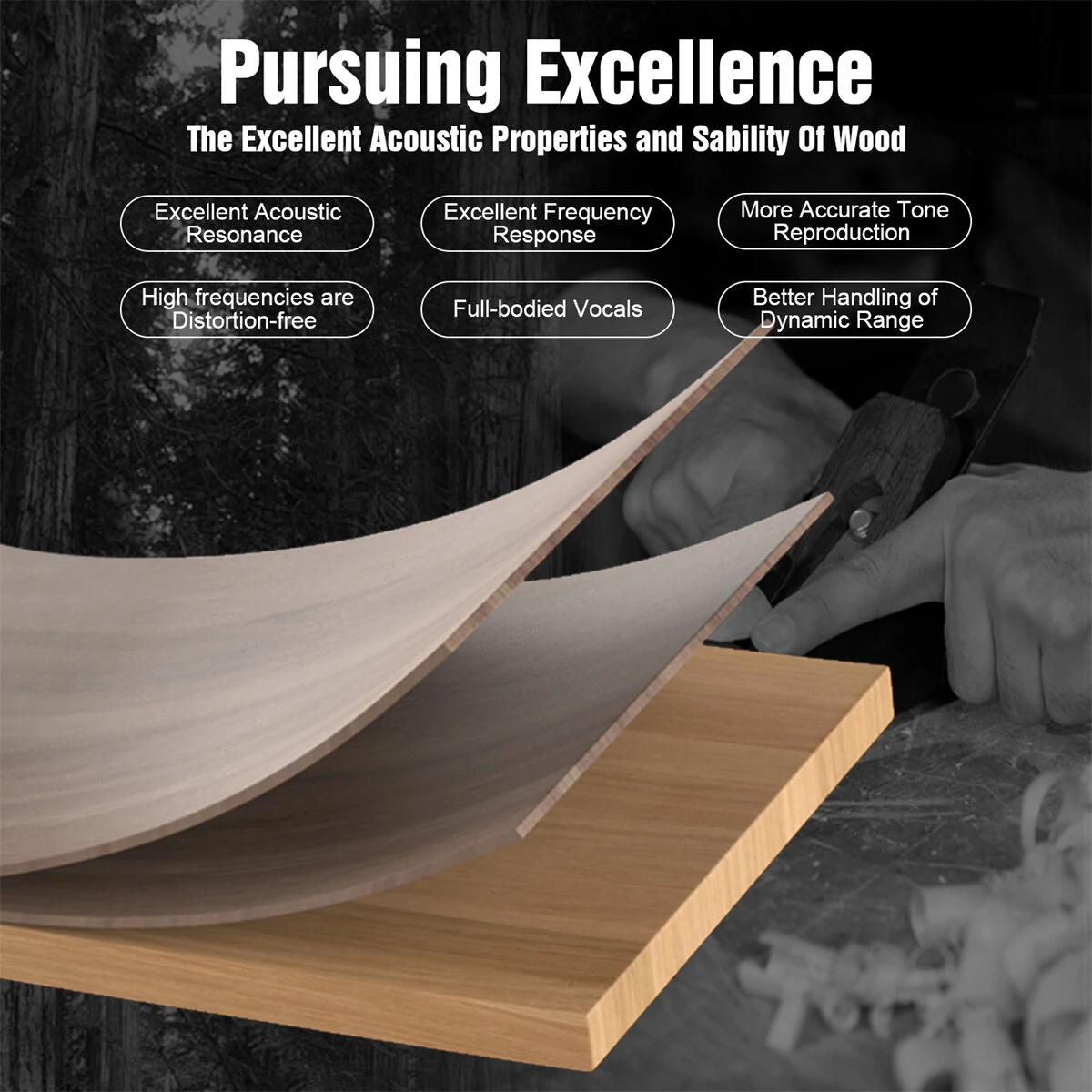 Hiwill A502 Dolby Atmos Soundbar 400W 5.2.2CH Wooden Soundbar Built-in Double Subwoofer 9 Precision-engineered Drivers Resonance Optimization Architecture Surround Sound System TV Soundbar