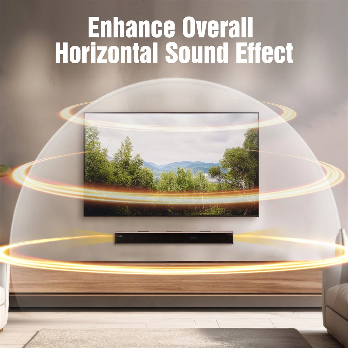 Hiwill A502 Dolby Atmos Soundbar 400W 5.2.2CH Wooden Soundbar Built-in Double Subwoofer 9 Precision-engineered Drivers Resonance Optimization Architecture Surround Sound System TV Soundbar