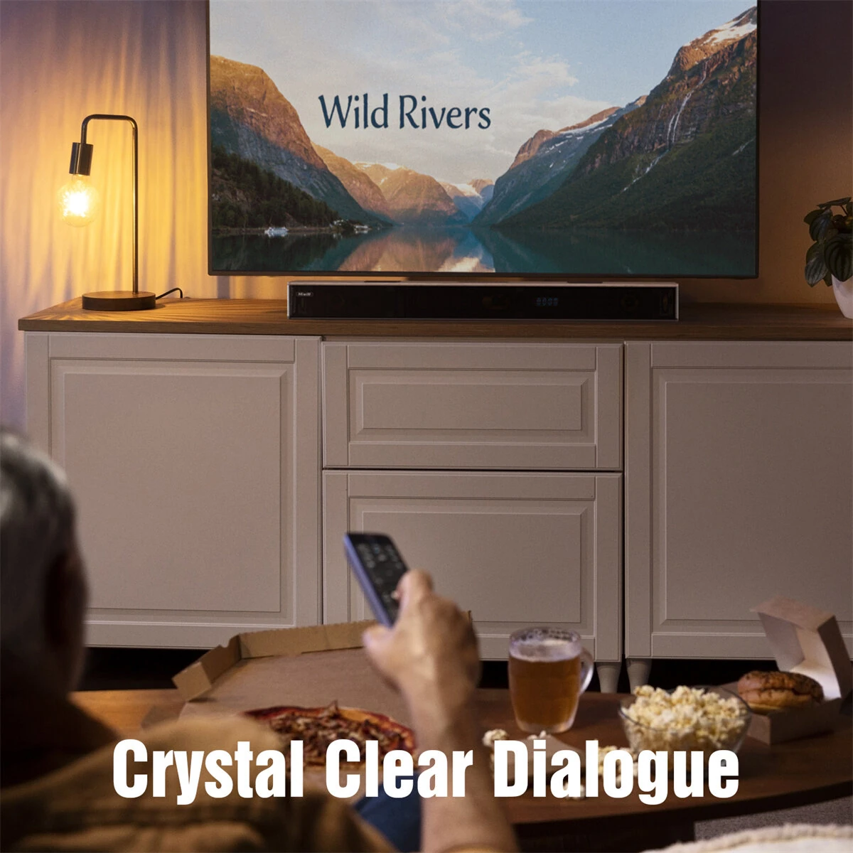 Hiwill A502 Dolby Atmos Soundbar 400W 5.2.2CH Wooden Soundbar Built-in Double Subwoofer 9 Precision-engineered Drivers Resonance Optimization Architecture Surround Sound System TV Soundbar