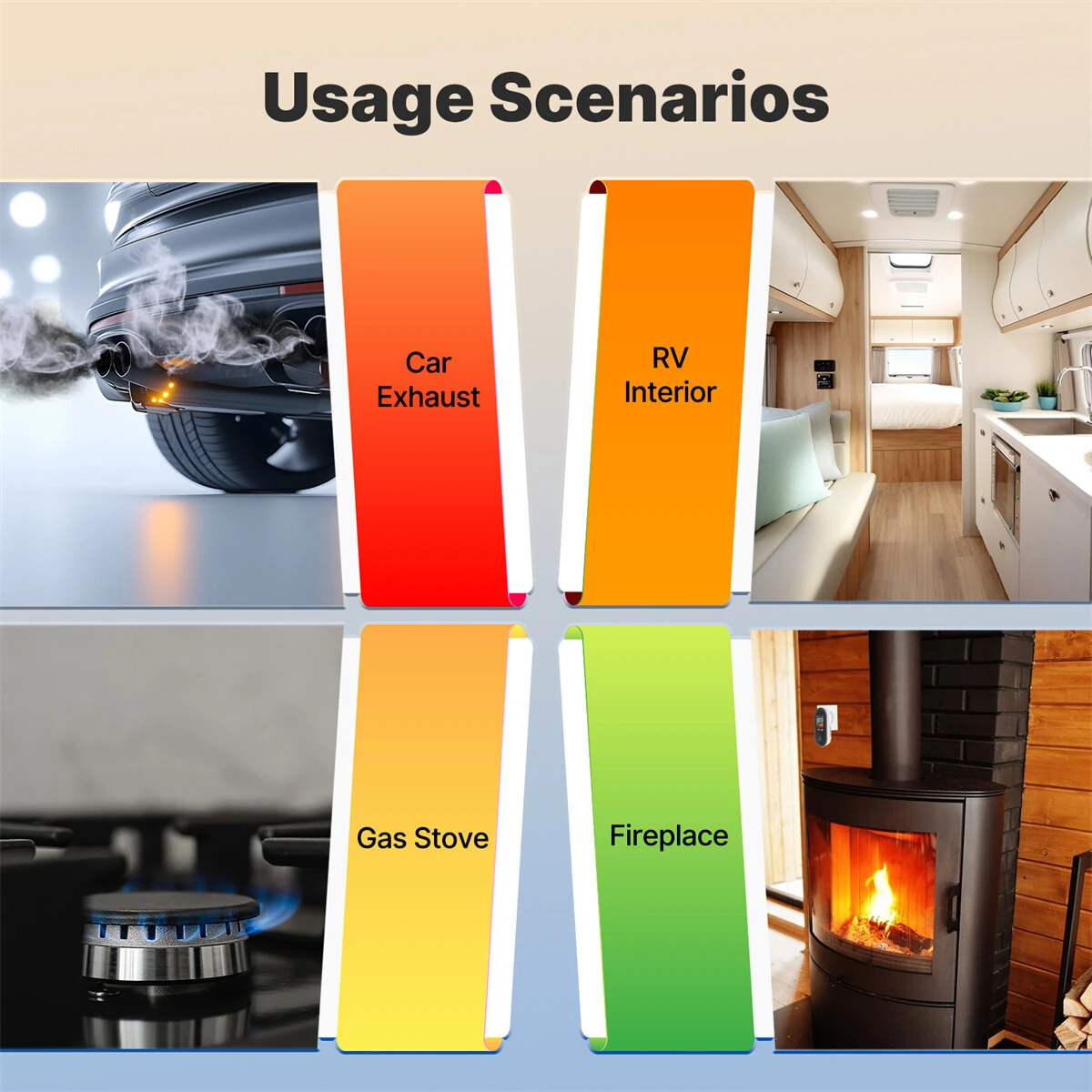 MOES 4-in-1 Plug-in Gas Detector CO Combustible Gas Monitor with Temp/Humidity Sensor Built-in Alarm Digital Display​​ Plug and Play for Home Security