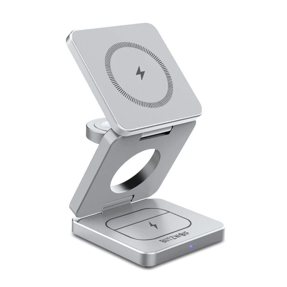 BlitzWolf BW-iw30 3-in-1 Foldable Magnetic 15W Wireless Charger Fast Charging Station for iPhone 15 14 13 12 Pro/Max/Plus for Apple Watch 9/8/7/6/5/4/3/2/SE/Ultra 2 for AirPods 3/2/Pro
