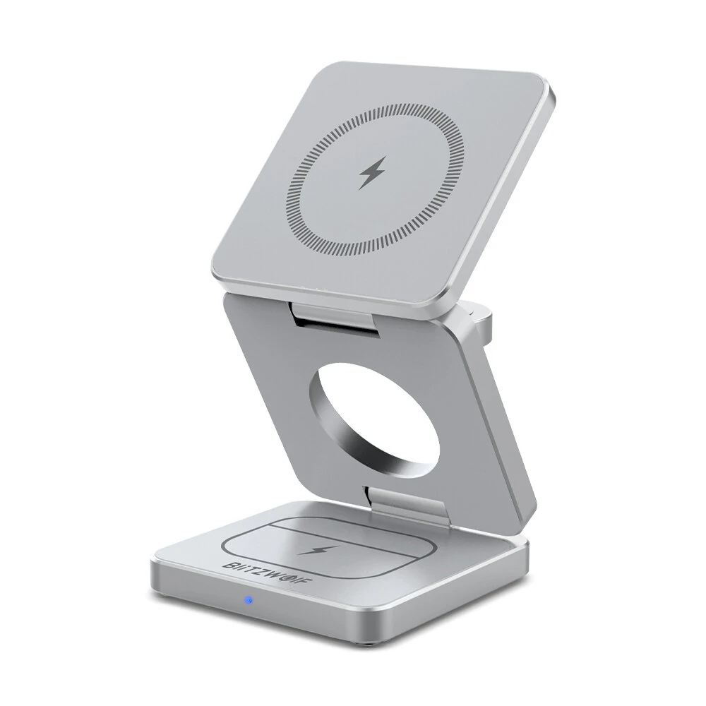 BlitzWolf BW-iw30 3-in-1 Foldable Magnetic 15W Wireless Charger Fast Charging Station for iPhone 15 14 13 12 Pro/Max/Plus for Apple Watch 9/8/7/6/5/4/3/2/SE/Ultra 2 for AirPods 3/2/Pro