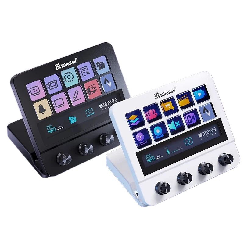 MiraBox MBox N4 Stream Deck with 10 LCD Buttons and 4 Rotary Knobs Live Streaming Controller Touch Screen Customizable Macros Mini Keypad Custom Stream Dock