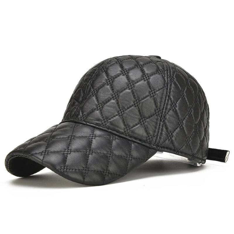 Collrown Genuine Sheepskin Leather Baseball Caps Men Fashion Solid Color Casual Peaked Cap Street Hat 55-61CM