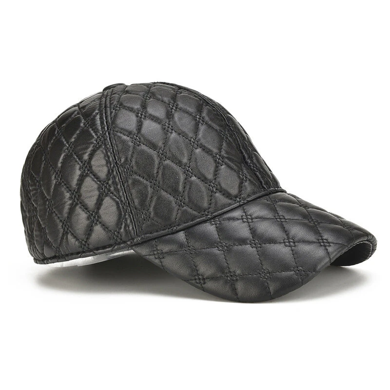 Collrown Genuine Sheepskin Leather Baseball Caps Men Fashion Solid Color Casual Peaked Cap Street Hat 55-61CM
