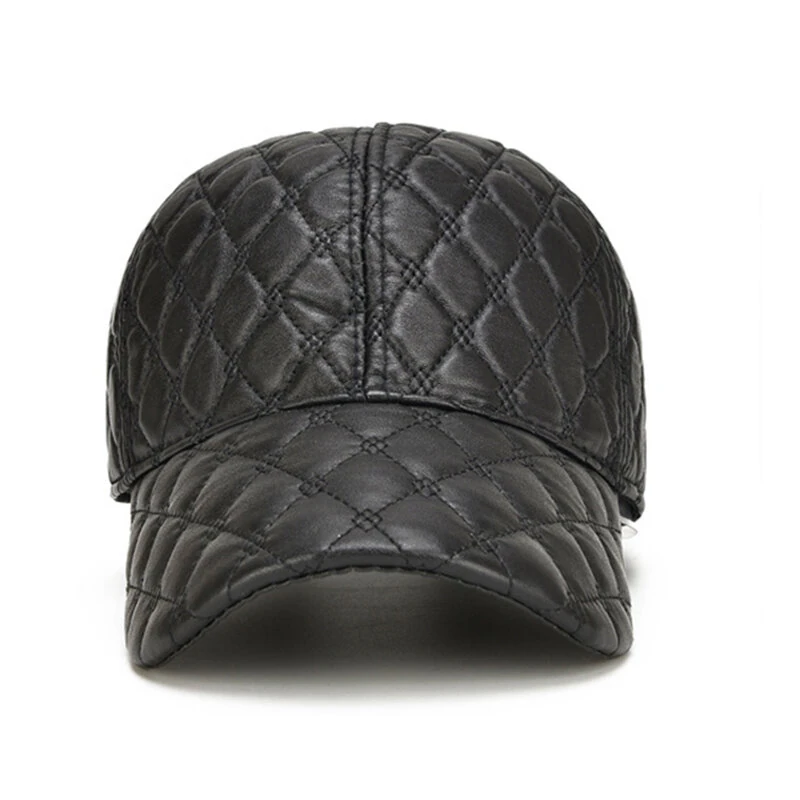 Collrown Genuine Sheepskin Leather Baseball Caps Men Fashion Solid Color Casual Peaked Cap Street Hat 55-61CM