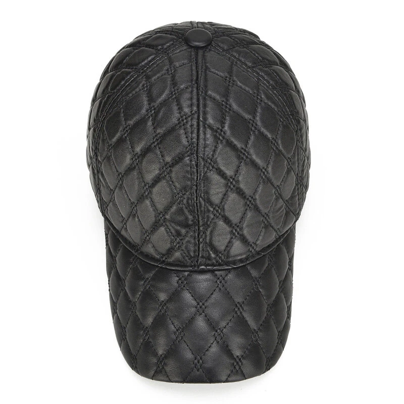 Collrown Genuine Sheepskin Leather Baseball Caps Men Fashion Solid Color Casual Peaked Cap Street Hat 55-61CM