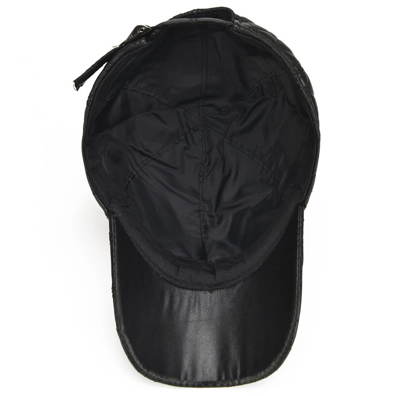 Collrown Genuine Sheepskin Leather Baseball Caps Men Fashion Solid Color Casual Peaked Cap Street Hat 55-61CM