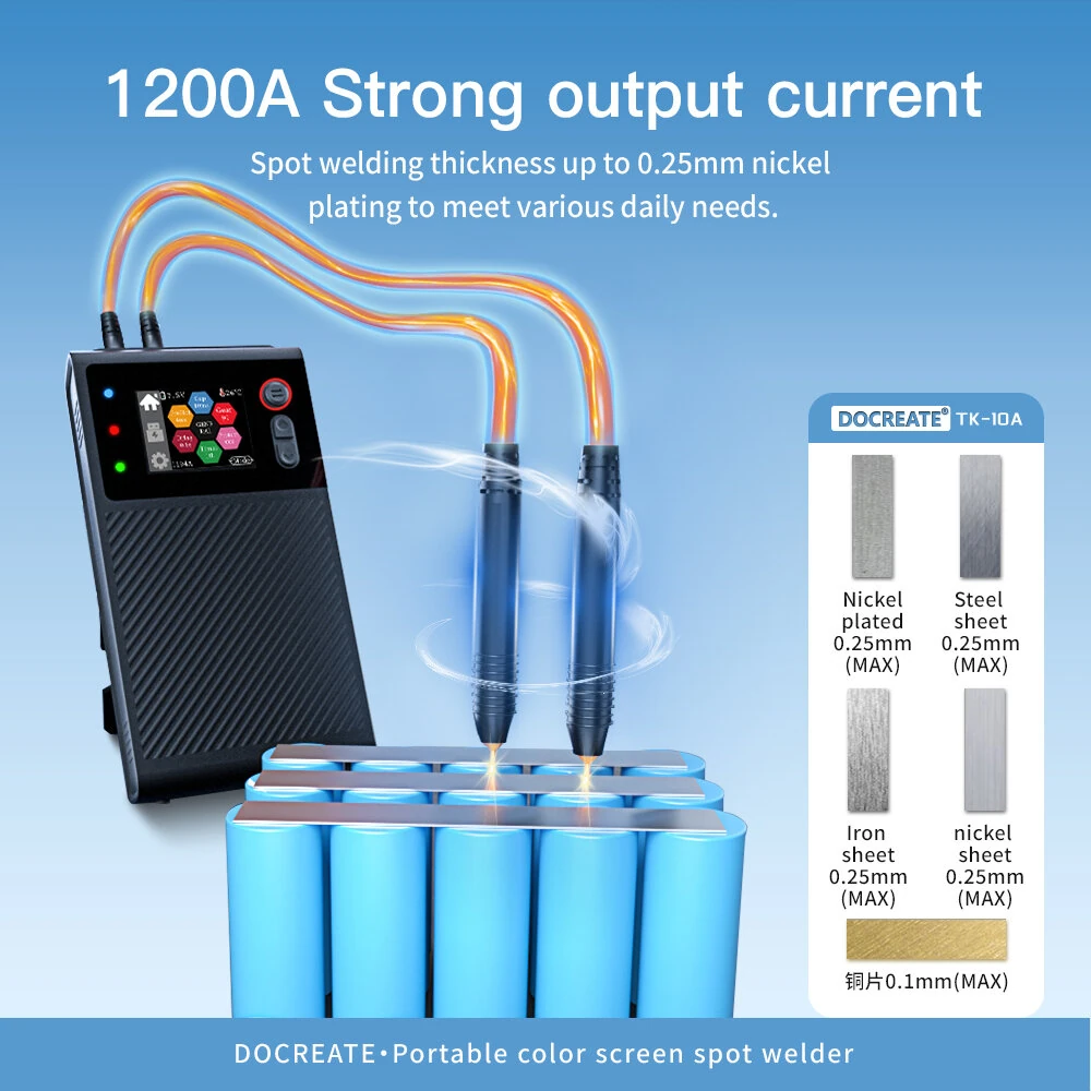 DOCREATE TK-10A Portable LCD Screen Spot Welder 1200A Welding Current 8000mAh Battery Advanced Double Pulse Technology Multiple Safety Features