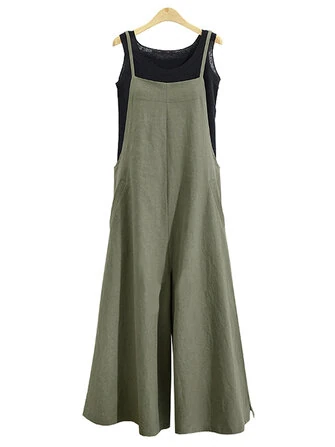 ZANZEA Plus Size Women Overalls Bib Pants Loose Pockets Jumpsuit
