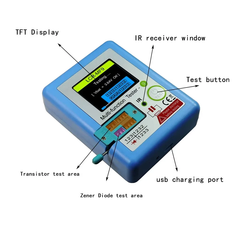 Multi-function LCR MF9 Transistor Tester TFT Diode Triode Capacitance Meter LCR ESR NPN PNP MOSFET IR Tester for Testing