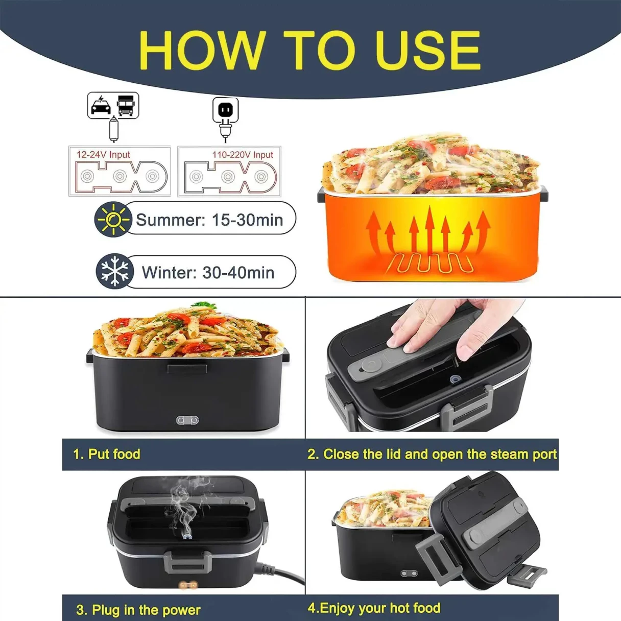 12V 24V 220V 1.8L Car Home Dual-use Insulated Heating Lunch Box Household Car Electric Lunch Box 304 Stainless Steel Food Heating Lunch Box Food Heating Insulation Container Set