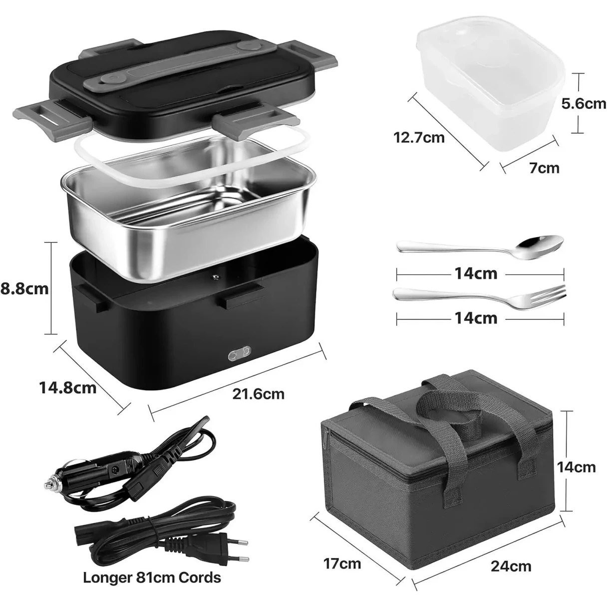 12V 24V 220V 1.8L Car Home Dual-use Insulated Heating Lunch Box Household Car Electric Lunch Box 304 Stainless Steel Food Heating Lunch Box Food Heating Insulation Container Set