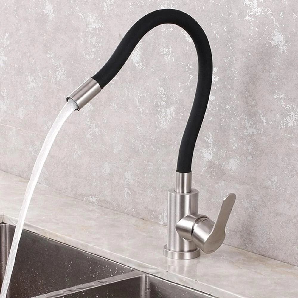 360° Rotatable 304 Stainless Steel Kitchen Silicone Tube Faucet Hot And Cold Brushed Universal Rotatable Vegetable Sink Faucet