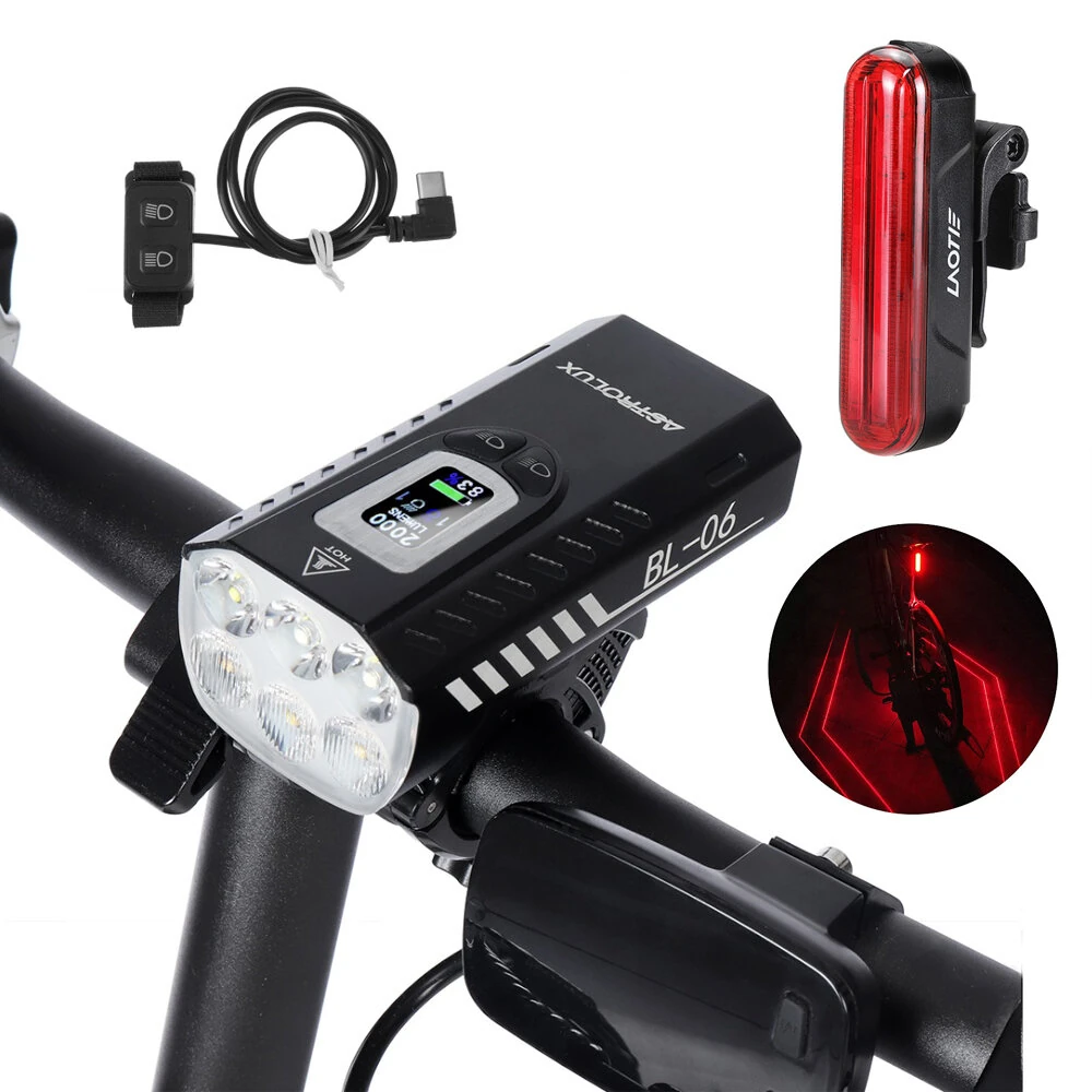 Astrolux® BL06 3+3 LEDs 2000LM Bike Headlight Dual Distance Beam 10000mAh Phone Power Bank Bike Light USB Rechargeable LED Handlebar Flashlight for Electric Bike Electric Scooter MTB Bicycle