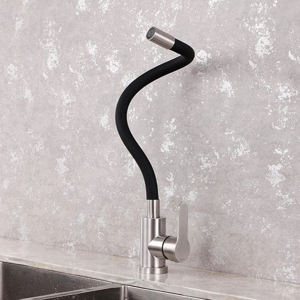 360° Rotatable 304 Stainless Steel Kitchen Silicone Tube Faucet Hot And Cold Brushed Universal Rotatable Vegetable Sink Faucet