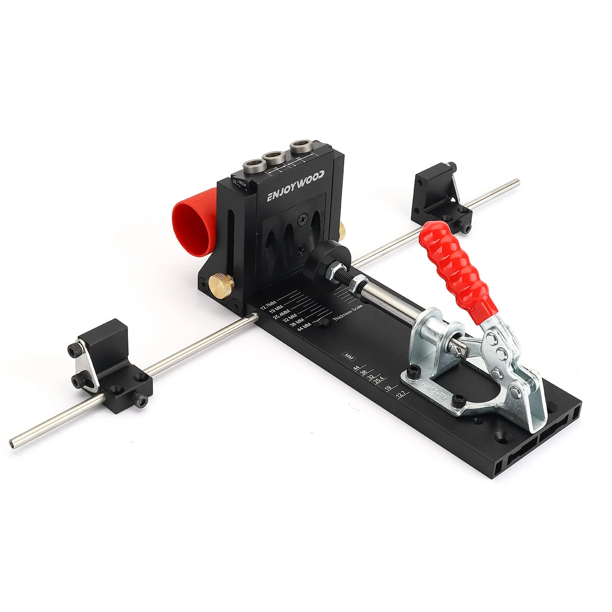 ENJOYWOOD XK4 PRO MAX Pocket Hole Jig Aluminum Alloy Adjustable Woodworking Drill Guide with Stabilizing Bar Stop Block