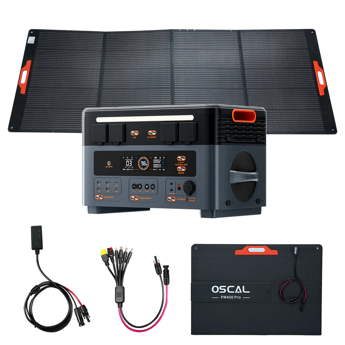 [EU Direct] Blackview Oscal PowerMax 2400 Portable Power Station With Blackview Oscal PM400 PRO 400W Foldable Solar Panel, 1872Wh LiFePO4 Battery Solar Generator 2400W AC Output , App Control, LED Light, UPS 0.01s, Wireless Charging Backup Power -EU Plug