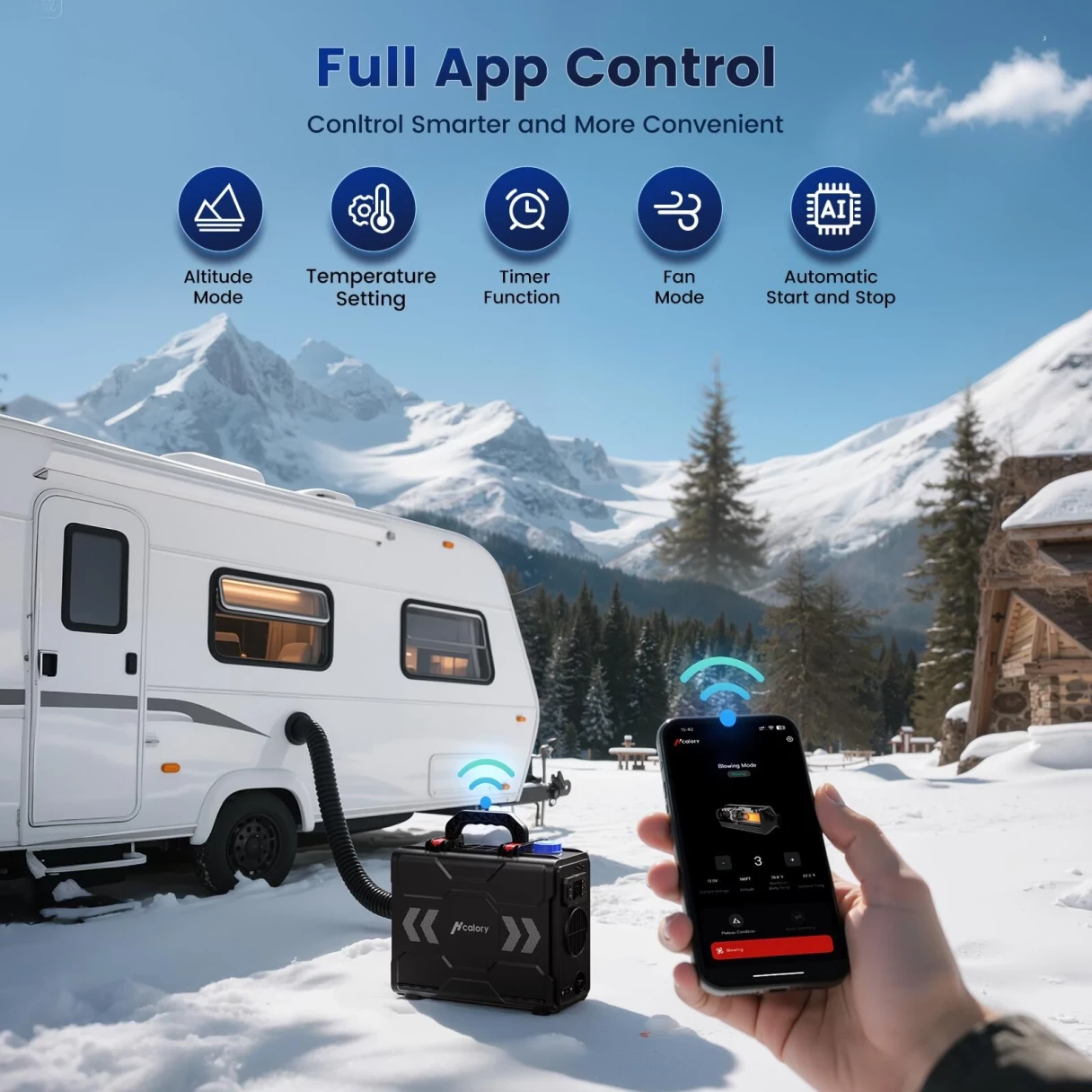 HCALORY TB2S / TB2S+ 6L 8KW Parking Diesel Air Heater All-in-One Portable Heater with CO Alarm Wireless Temperature Sensor Automatic Start and Stop Altitude Mode App Control 12V/24V/100~240V for Cars Trucks Boats Buses RV Camper Tent