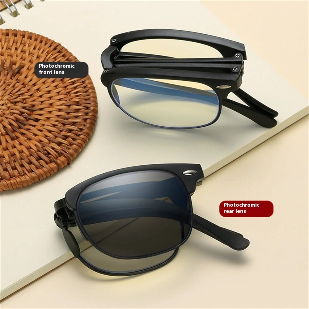 Folding Photochromic Sunglasses Lightweight Portable Indoor Outdoor Dual-use UV Anti-blue light Eyeglasses
