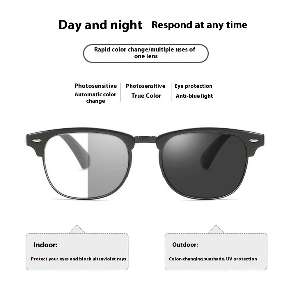 Folding Photochromic Sunglasses Lightweight Portable Indoor Outdoor Dual-use UV Anti-blue light Eyeglasses