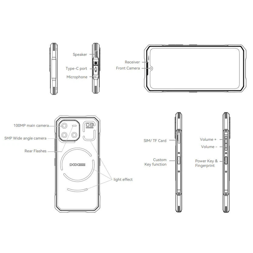DOOGEE Blade GT Ultra 5G LED light effect 36GB 512GB 100MP Camera Dimensity 7300 6.72 inch 120Hz 5500mAh 33W Fast Charge Android 14 NFC IP68 IP69K Waterproof Rugged Smartphone