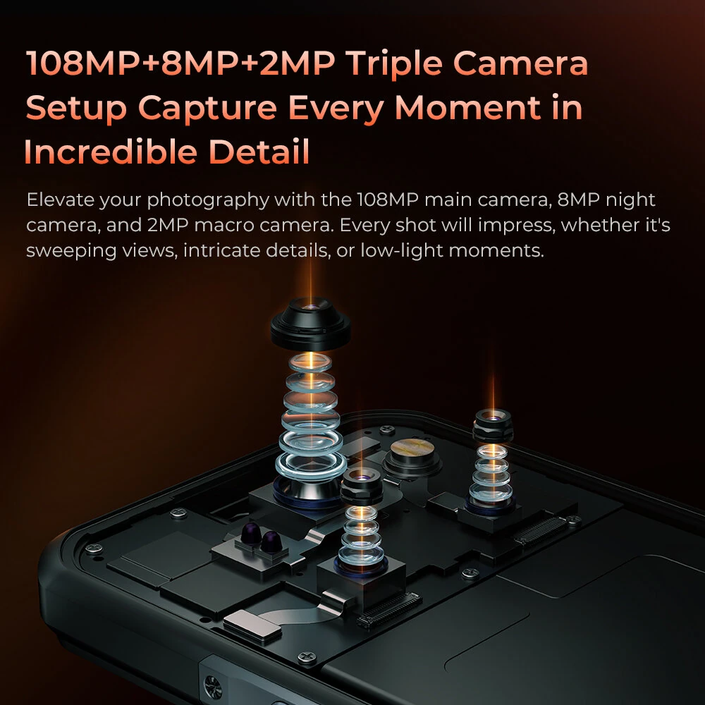 [EU Direct] Oukitel WP55 5G 108MP Triple Camera 36GB RAM 256GB ROM 6.6 inch 120Hz 11000mAh 33W Fast Charge Android 15 Dimensity 7025 NFC IP68 IP69K Waterproof Rugged Smartphone