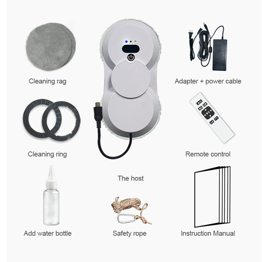 [EU Direct]NovuLife Automatic Window Cleaner Robot with 2800Pa Suction, Dual Spray, Remote Control & Safety Cord for Home Glass Cleaning
