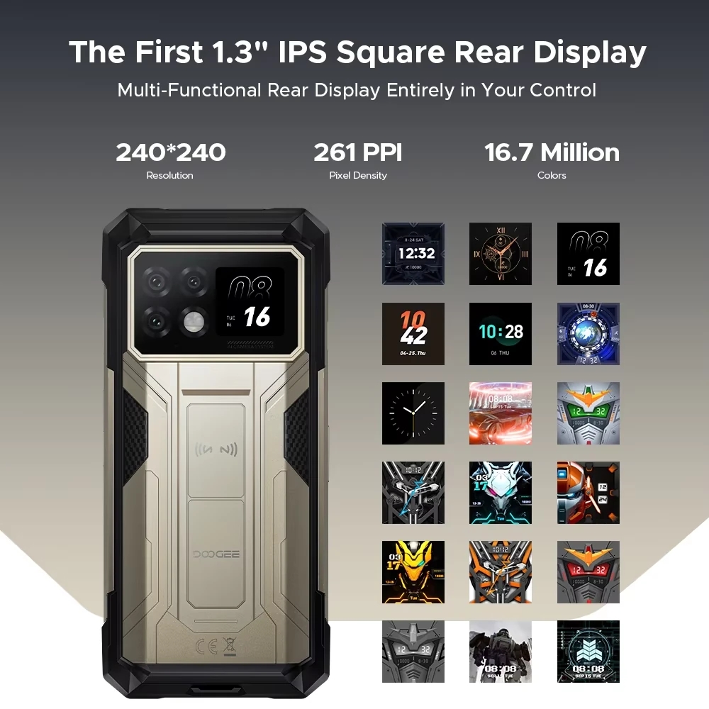DOOGEE S200 Max 5G 1.3 inch Rear Display 36GB 512GB Dual Flashlights 108MP Triple Camera Night Vision Dimensity 7050 6.72 inch 120Hz 22000mAh 66W Fast Charge Android 15 NFC IP68 IP69K Waterproof Rugged Smartphone