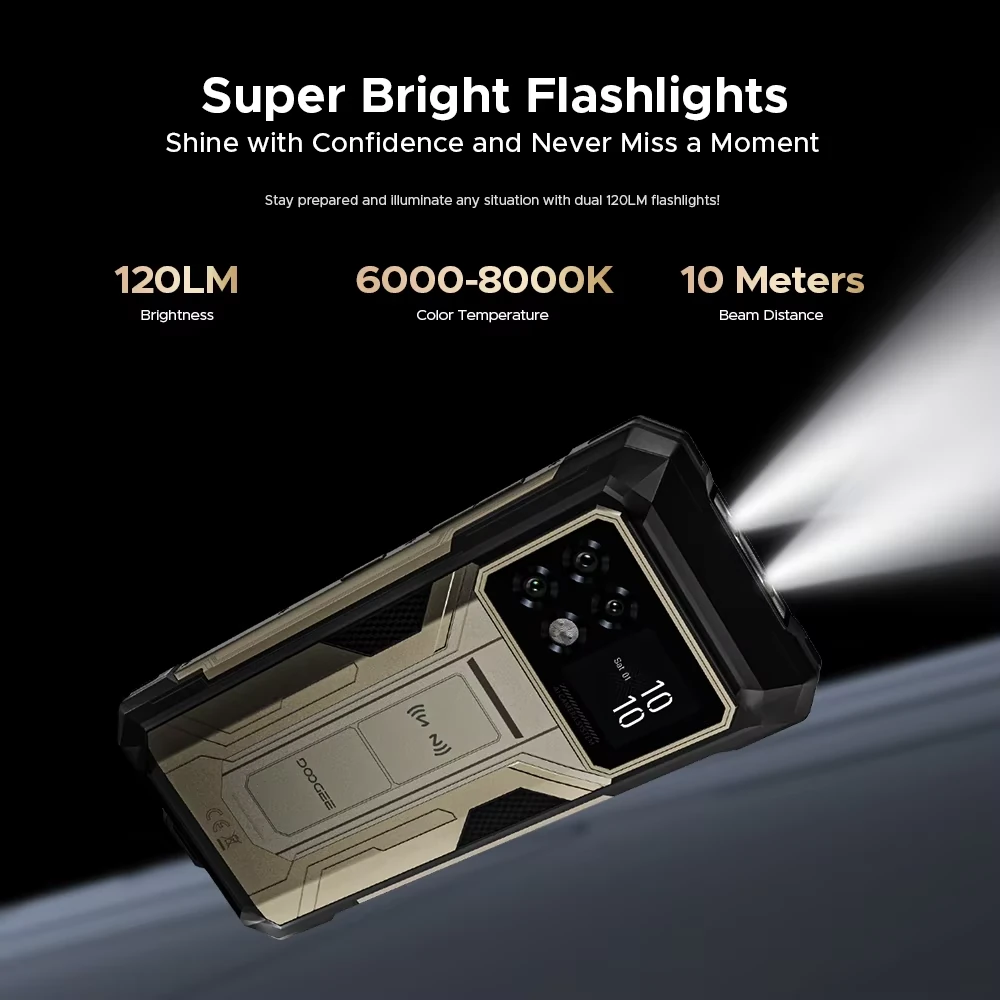 DOOGEE S200 Max 5G 1.3 inch Rear Display 36GB 512GB Dual Flashlights 108MP Triple Camera Night Vision Dimensity 7050 6.72 inch 120Hz 22000mAh 66W Fast Charge Android 15 NFC IP68 IP69K Waterproof Rugged Smartphone