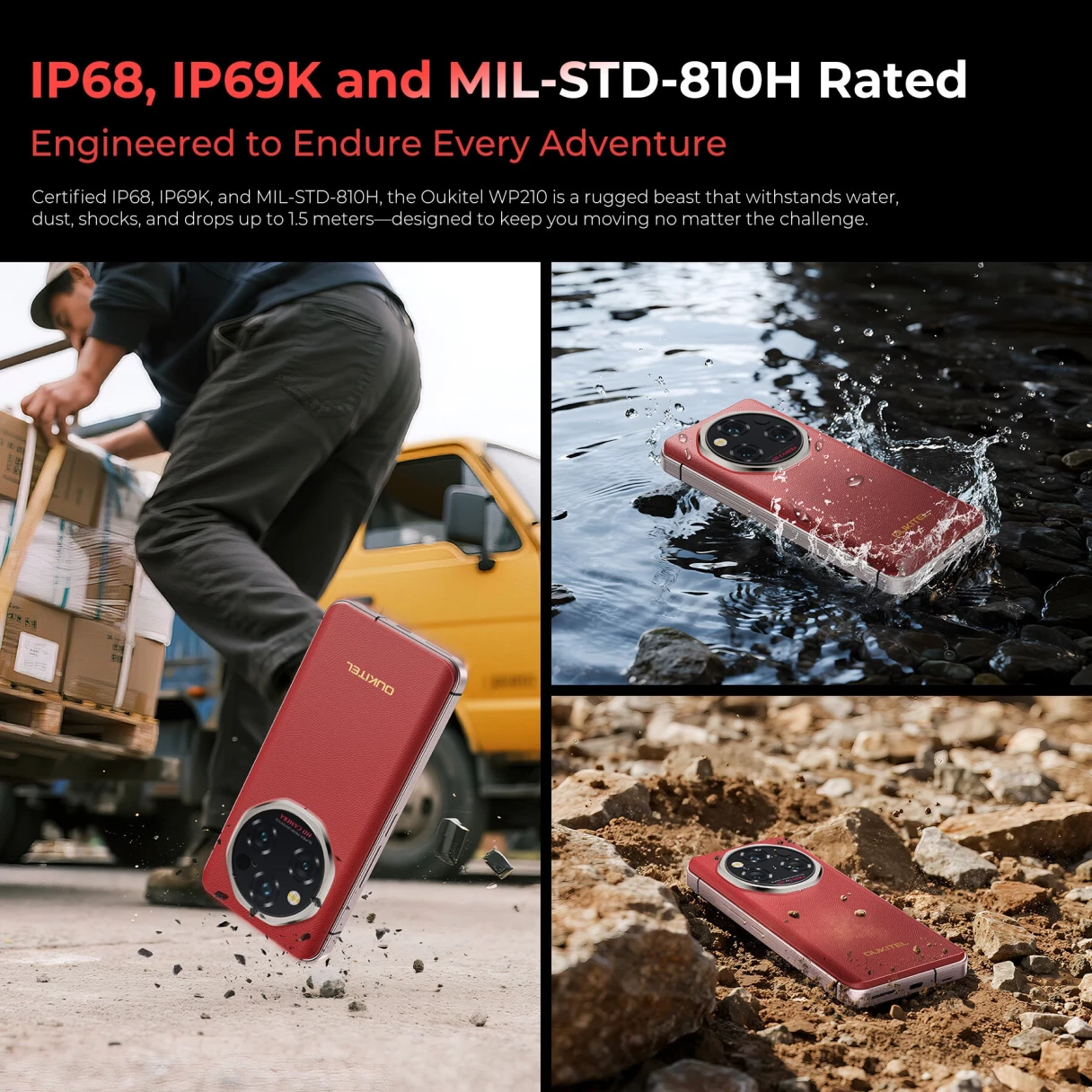 [EU Direct] Oukitel WP210 5G 36GB 512GB 108MP Camera 6.7 inch FHD+ AMOLED 120Hz 8800mAh 45W Fast Charge Android 15 Dimensity 8200 NFC IP68 IP69K Waterproof Rugged Smartphone