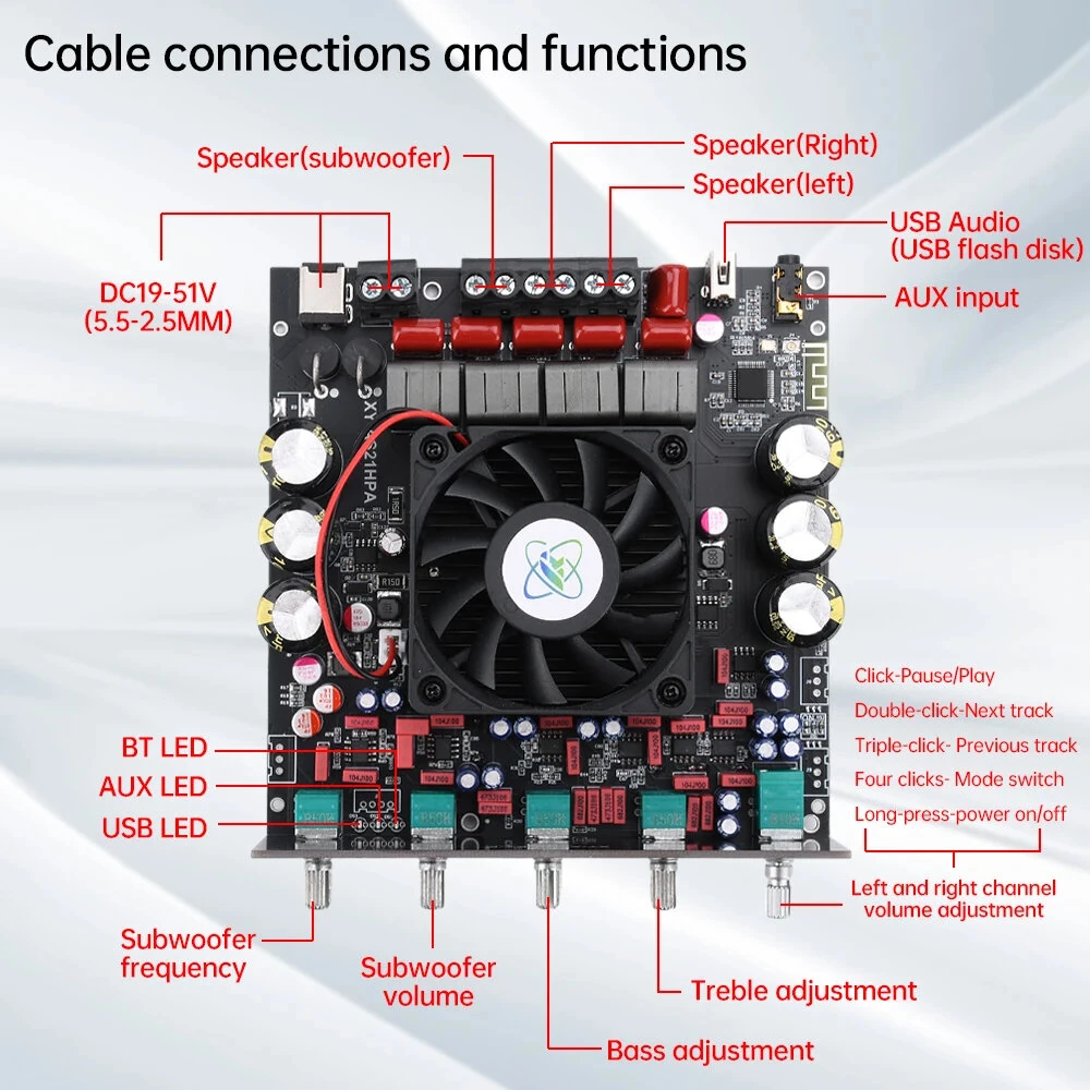 Sinilink XY-AS21HPA High-Power BT Digital Amplifier Board 2.1 Channel Subwoofer 300W*2+600W Dual TPA3255 Chip