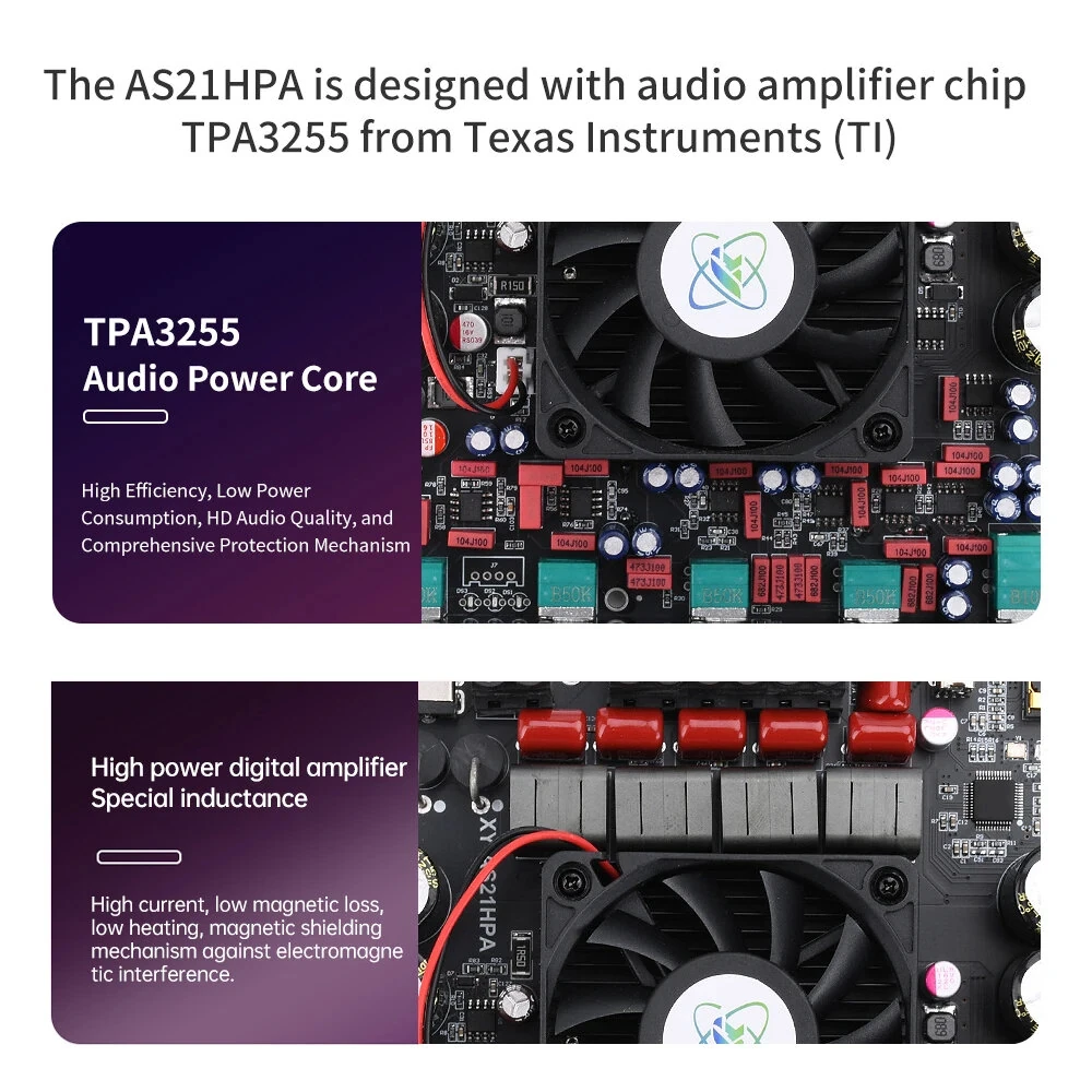 Sinilink XY-AS21HPA High-Power BT Digital Amplifier Board 2.1 Channel Subwoofer 300W*2+600W Dual TPA3255 Chip