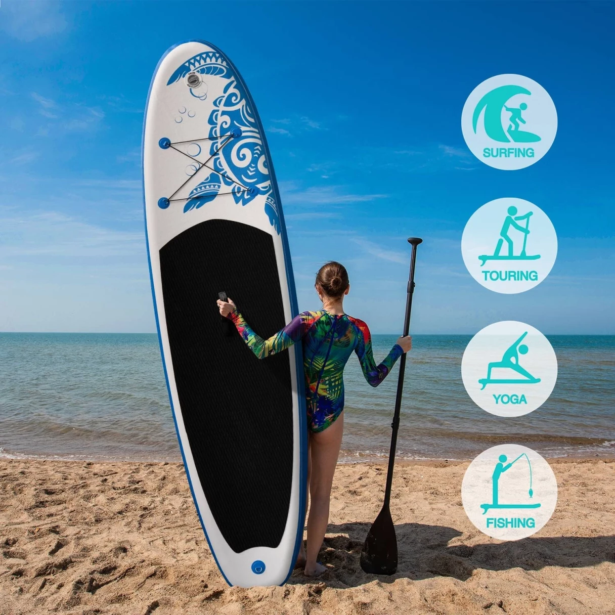 [EU Direct] Funwater 11'33'' 335cm Inflatable Stand Up Paddle Board with Adjustable Paddle Travel Backpack Leash Waterproof Bag Adult Paddle Board- SUPDS01A